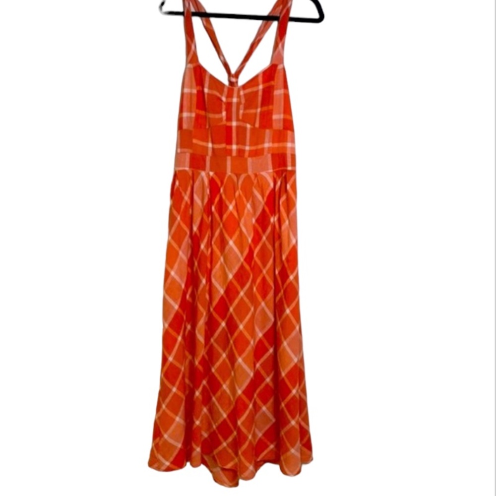 Nina Leonard Orange Plaid Maxi Dress